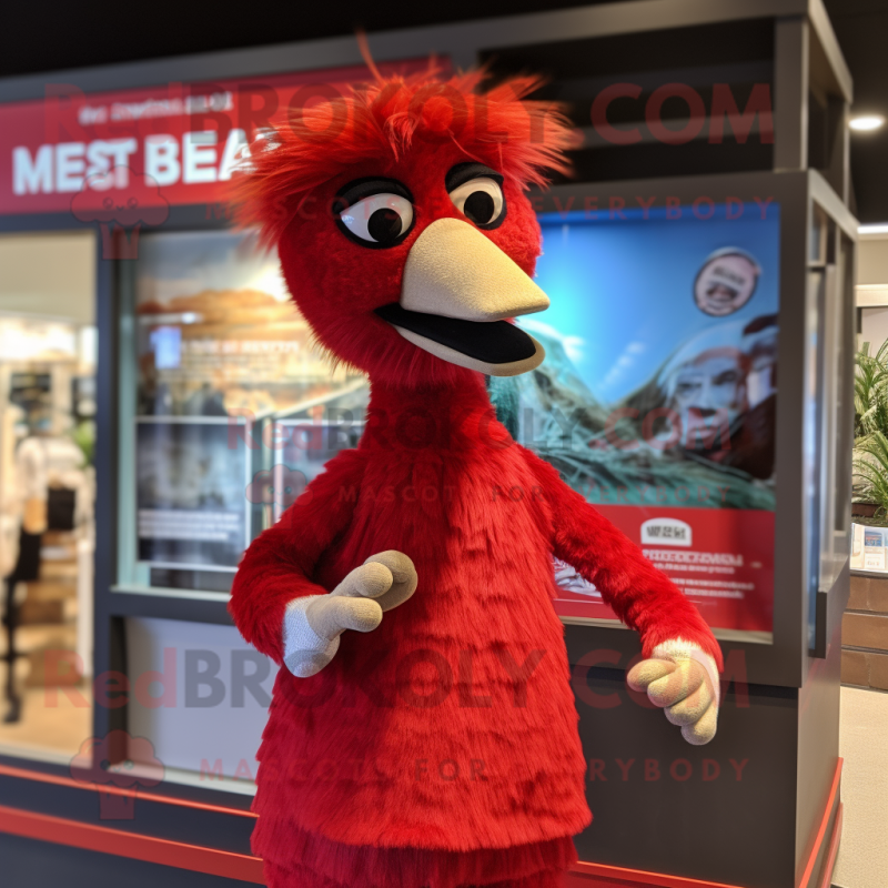 Red Emu mascot costume character dressed with a Henley Tee and Cufflinks