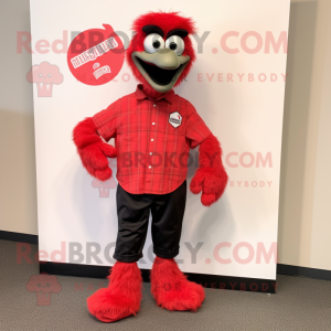 Red Emu mascot costume character dressed with a Henley Tee and Cufflinks