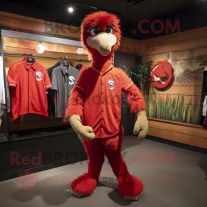 Red Emu mascot costume character dressed with a Henley Tee and Cufflinks