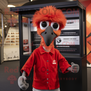 Red Emu mascot costume character dressed with a Henley Tee and Cufflinks