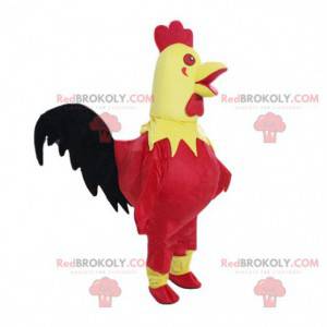 Mascota de gallo amarillo y rojo, disfraz de granja -
