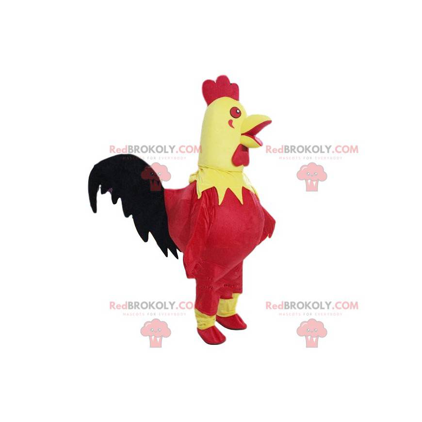 Mascotte gallo giallo e rosso, costume da fattoria -
