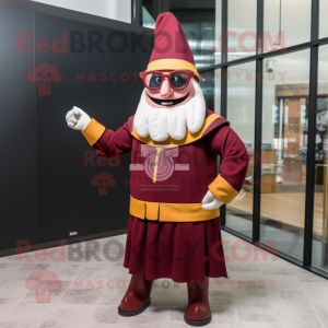 Maroon Swiss Guard mascot costume character dressed with a Sheath Dress and Eyeglasses