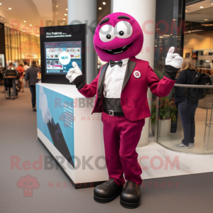 Magenta Wrist Watch mascot costume character dressed with a Suit Pants and Foot pads