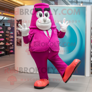 Magenta Wrist Watch mascot costume character dressed with a Suit Pants and Foot pads