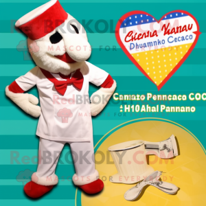 Cream Chicken Parmesan mascot costume character dressed with a Swimwear and Bow ties