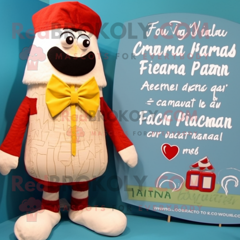 Cream Chicken Parmesan mascot costume character dressed with a Swimwear and Bow ties