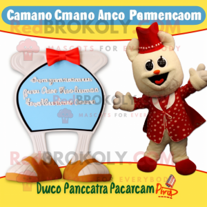 Cream Chicken Parmesan mascot costume character dressed with a Swimwear and Bow ties