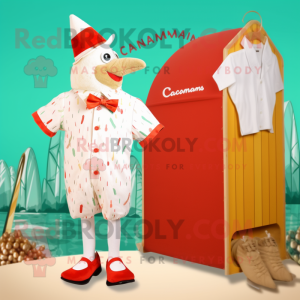 Cream Chicken Parmesan mascot costume character dressed with a Swimwear and Bow ties
