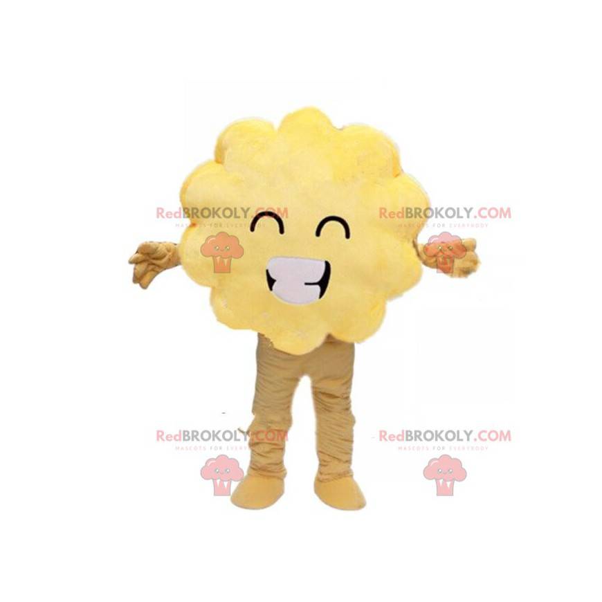 Mascotte de nuage jaune, costume jaune, arbuste jaune -