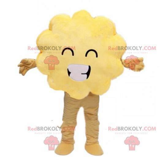 Mascotte de nuage jaune, costume jaune, arbuste jaune -