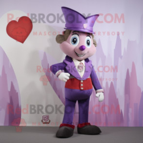 Lavender Arrow Of Love mascot costume character dressed with a Jacket and Belts