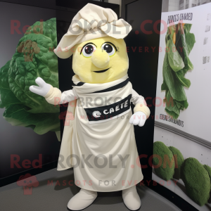 White Caesar Salad mascot costume character dressed with a Dungarees and Scarf clips