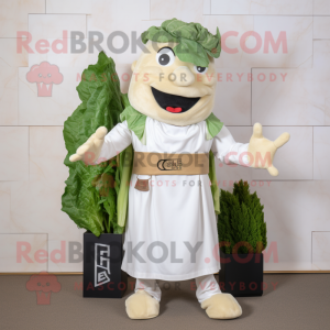 White Caesar Salad mascot costume character dressed with a Dungarees and Scarf clips