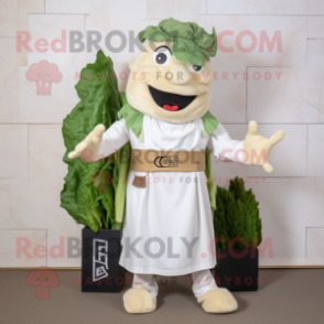 White Caesar Salad mascot costume character dressed with a Dungarees and Scarf clips