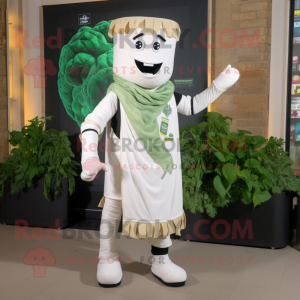 White Caesar Salad mascot costume character dressed with a Dungarees and Scarf clips
