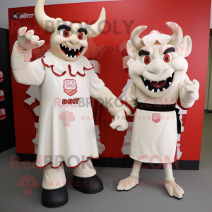 Cream Devil mascot costume character dressed with a Shift Dress and Belts