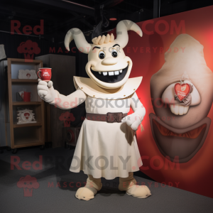 Cream Devil mascot costume character dressed with a Shift Dress and Belts