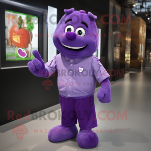 Purple But mascot costume character dressed with a Button-Up Shirt and Brooches