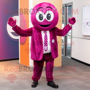 Magenta Bagels mascot costume character dressed with a Suit Jacket and Ties