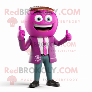 Magenta Bagels mascot costume character dressed with a Suit Jacket and Ties
