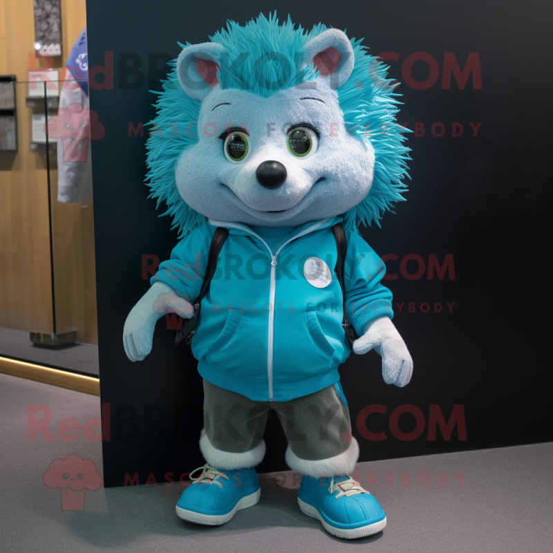 Cyan Hedgehog mascot costume character dressed with a Oxford Shirt and Anklets Cyan Hedgehog mascot costume character dressed with a Oxford Shirt and Anklets