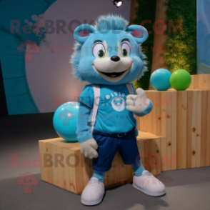 Cyan Hedgehog mascot costume character dressed with a Oxford Shirt and Anklets