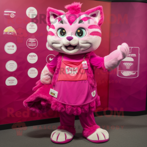 Magenta Cat mascot costume character dressed with a Skirt and Coin purses