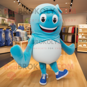 Cream Blue Whale mascot costume character dressed with a Leggings and Shoe laces