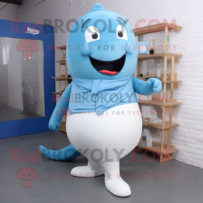 Cream Blue Whale mascot costume character dressed with a Leggings and Shoe laces