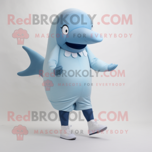 Cream Blue Whale mascot costume character dressed with a Leggings and Shoe laces