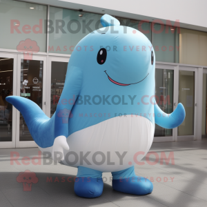 Cream Blue Whale mascot costume character dressed with a Leggings and Shoe laces