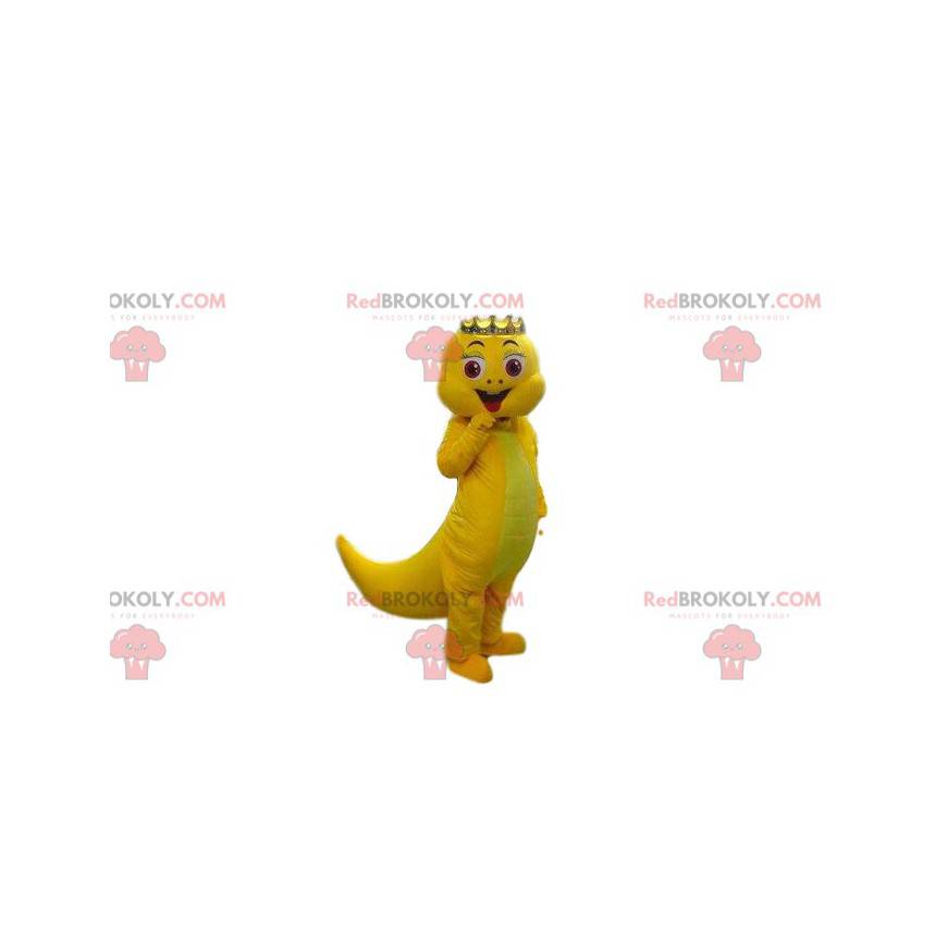 Gelbes Dinosaurier-Maskottchen, gelbes Drachenkostüm -