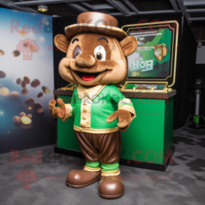 Brown Pot Of Gold mascot costume character dressed with a Romper and Shoe laces