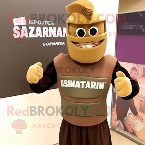 Brown Spartan Soldier mascot costume character dressed with a Bodysuit and Beanies
