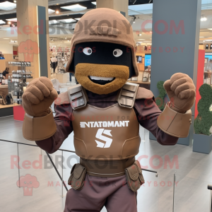 Brown Spartan Soldier mascot costume character dressed with a Bodysuit and Beanies