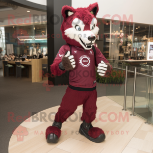 Maroon Wolf maskot kostume...