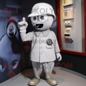 Silver Phone mascot costume character dressed with a Shorts and Hat pins