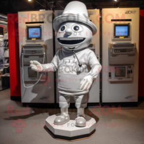 Silver Phone mascot costume character dressed with a Shorts and Hat pins