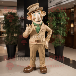 Beige Leprechaun mascot costume character dressed with a Playsuit and Tie pins