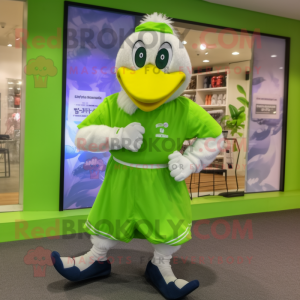 Lime Green Swans mascot costume character dressed with a Running Shorts and Bracelet watches