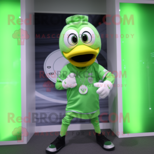 Lime Green Swans mascot costume character dressed with a Running Shorts and Bracelet watches