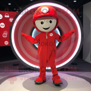 Red Plate Spinner mascot costume character dressed with a Romper and Beanies