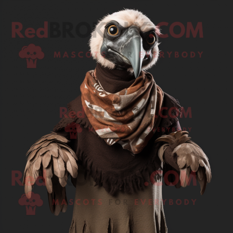 Brown Vulture mascot costume character dressed with a Henley Tee and Scarves Brown Vulture mascot costume character dressed with a Henley Tee and Scarves