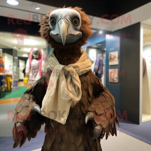 Brown Vulture mascot costume character dressed with a Henley Tee and Scarves