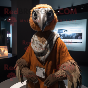 Brown Vulture mascot costume character dressed with a Henley Tee and Scarves