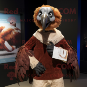 Brown Vulture mascot costume character dressed with a Henley Tee and Scarves