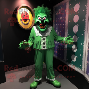 Forest Green Evil Clown mascot costume character dressed with a Romper and Ties