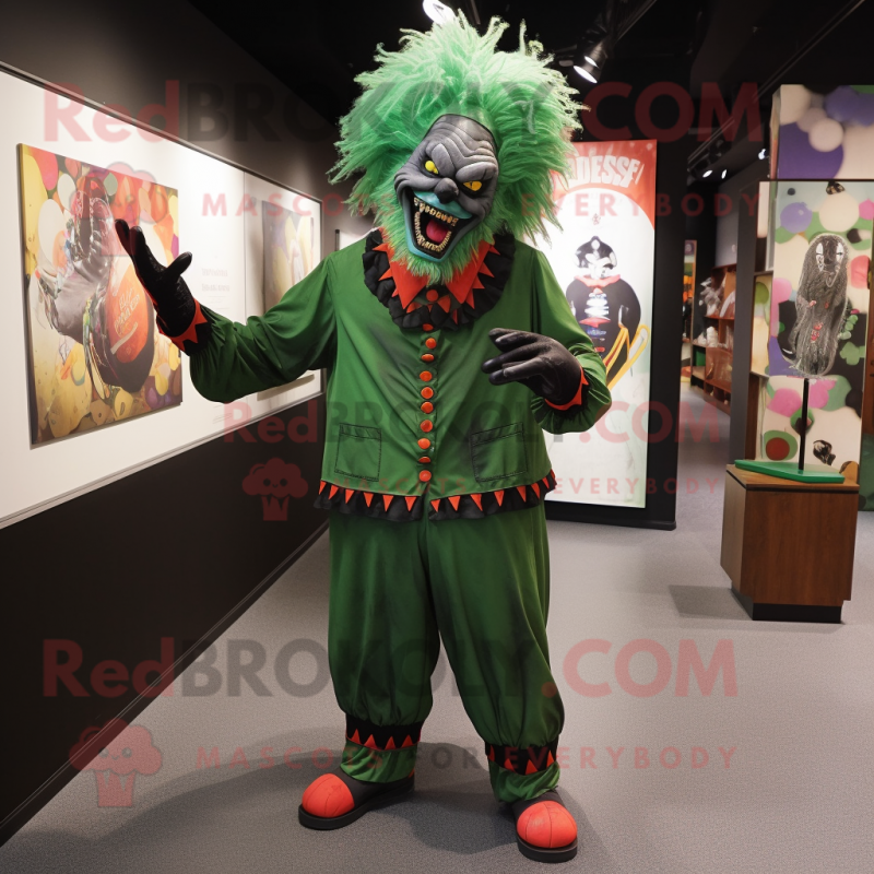Forest Green Evil Clown mascot costume character dressed with a Romper and Ties