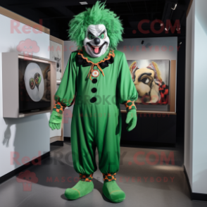 Forest Green Evil Clown mascot costume character dressed with a Romper and Ties